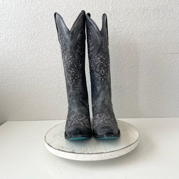 Lane Santorini Womens Cowboy Boots 7.5 Black Gray Western Cowgirl Mid Calf Tall - Picture 5 of 11